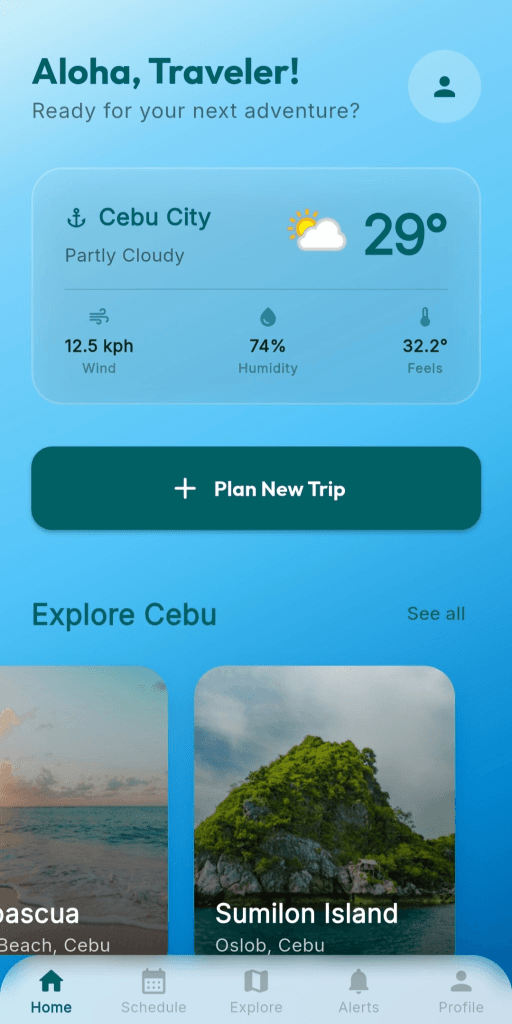 Gora Trip Scheduler mobile application interface on iPhone 17 Pro Max